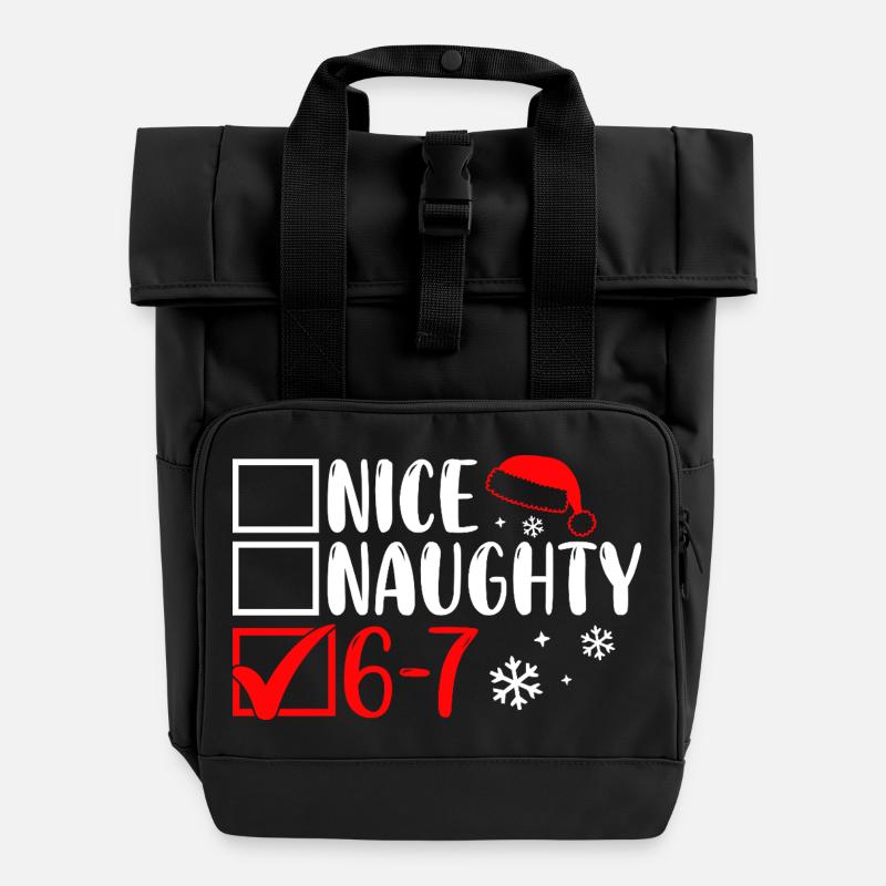 Funny Christmas Nice Naughty 67 - Roll Top Backpack with Two Handles - black