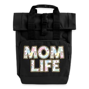 Mom Life Pastel Hearts Scribble - Roll Top Backpack with Two Handles - black - Front