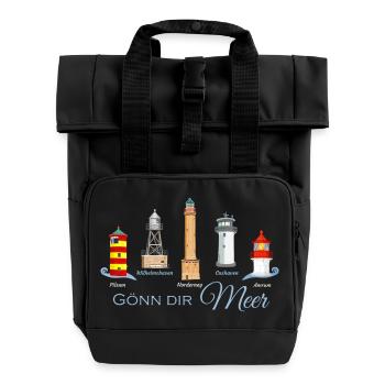 Gönn Dir Meer Leuchtturm Kollektion - Rolltop Rucksack mit zwei Griffen - Schwarz - Vorne