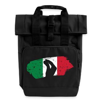 Silhouette Hand with Italian Flag Background - Roll Top Backpack with Two Handles - black - Front