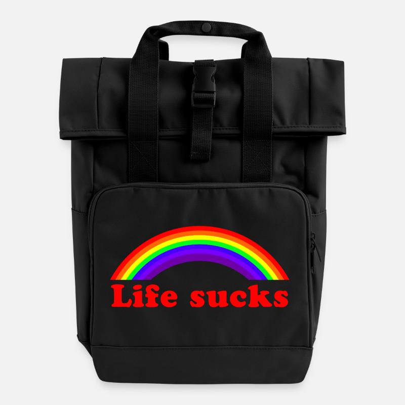 Life Sucks Rainbow - Citation sarcastique et drôle - Sac à dos Roll Top à deux anses - noir