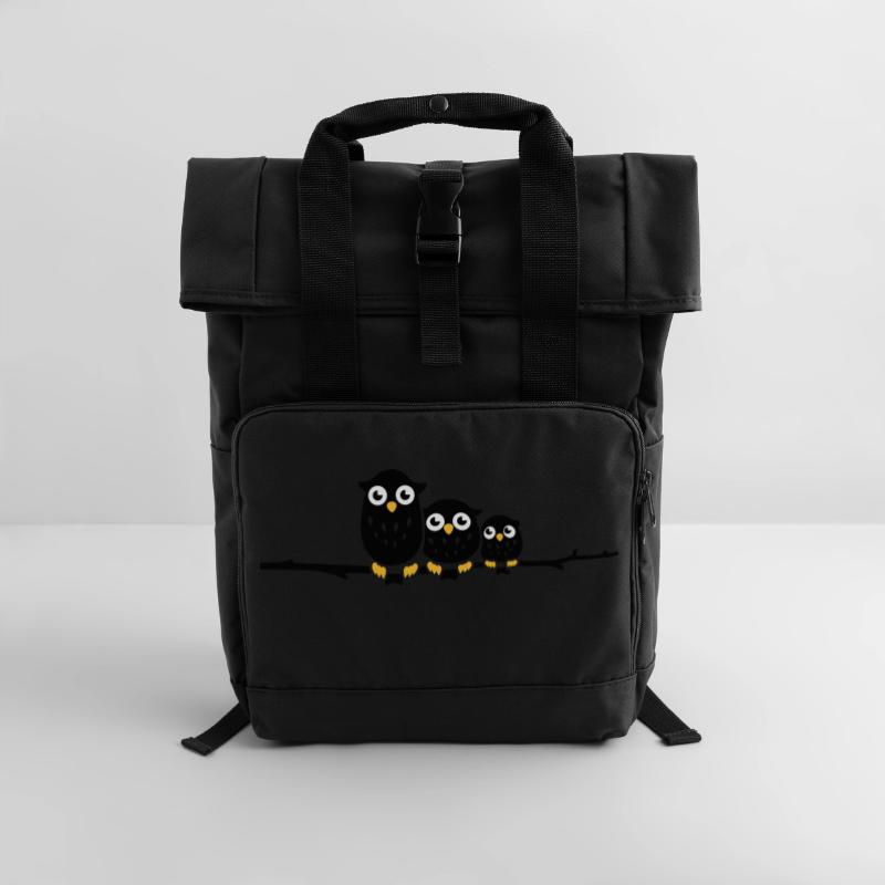 three owls on a branch Roll Top Backpack with Two Handles