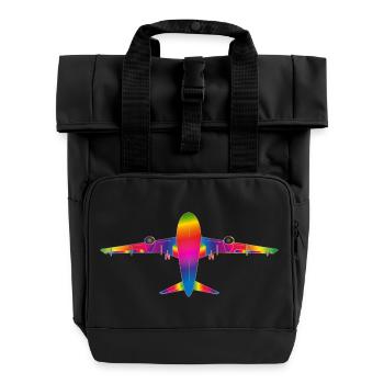 Flugzeug in Regenbogenfarben - Rolltop Rucksack mit zwei Griffen - Schwarz - Vorne