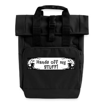 Autocollant/sacs monstre « Hands off my stuff » - Sac à dos Roll Top à deux anses - noir - Devant