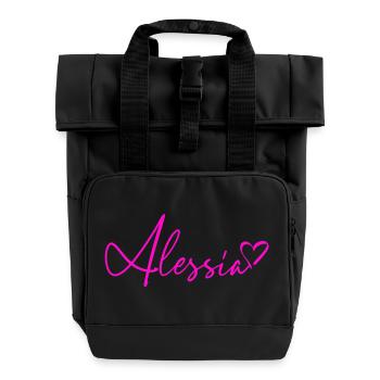 Alessia Signatur Neon Pink - Rolltop Rucksack mit zwei Griffen - Schwarz - Vorne