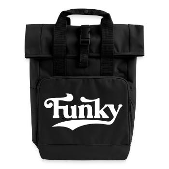 Funky Retro Script Logo - Roll Top Backpack with Two Handles - black - Front