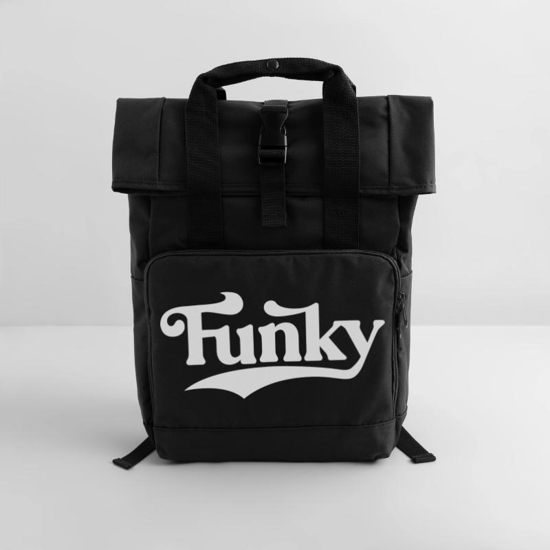 Funky Retro Script Logo Rolltop Rucksack mit zwei Griffen