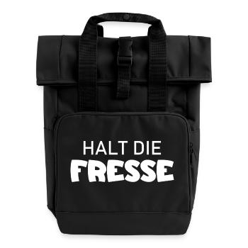 Halt die Fresse - Cooler Spruch - Rolltop Rucksack mit zwei Griffen - Schwarz - Vorne