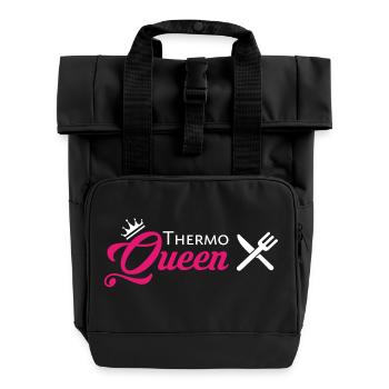 Thermo Queen | Kochen Backen Köchin Küche Mix - Rolltop Rucksack mit zwei Griffen - Schwarz - Vorne