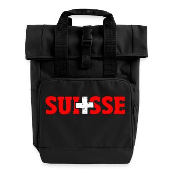 Suisse Schriftzug mit Kreuz rot-weiß - Rolltop Rucksack mit zwei Griffen - Schwarz - Vorne