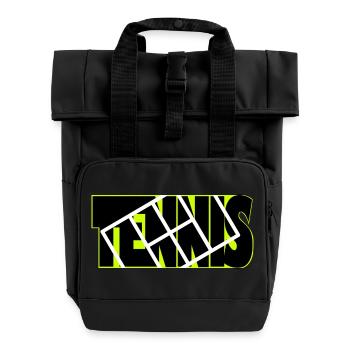 TENNIS-Neon-Raster-Overlay - Rolltop Rucksack mit zwei Griffen - Schwarz - Vorne