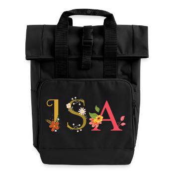 ISA Name mit Blumen geschmückt - Rolltop Rucksack mit zwei Griffen - Schwarz - Vorne