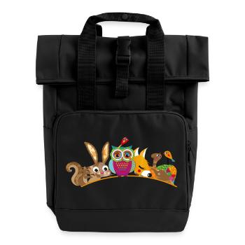 Colourful forest animals – united in a cheerful and child-friendly way - Roll Top Backpack with Two Handles - black - Front