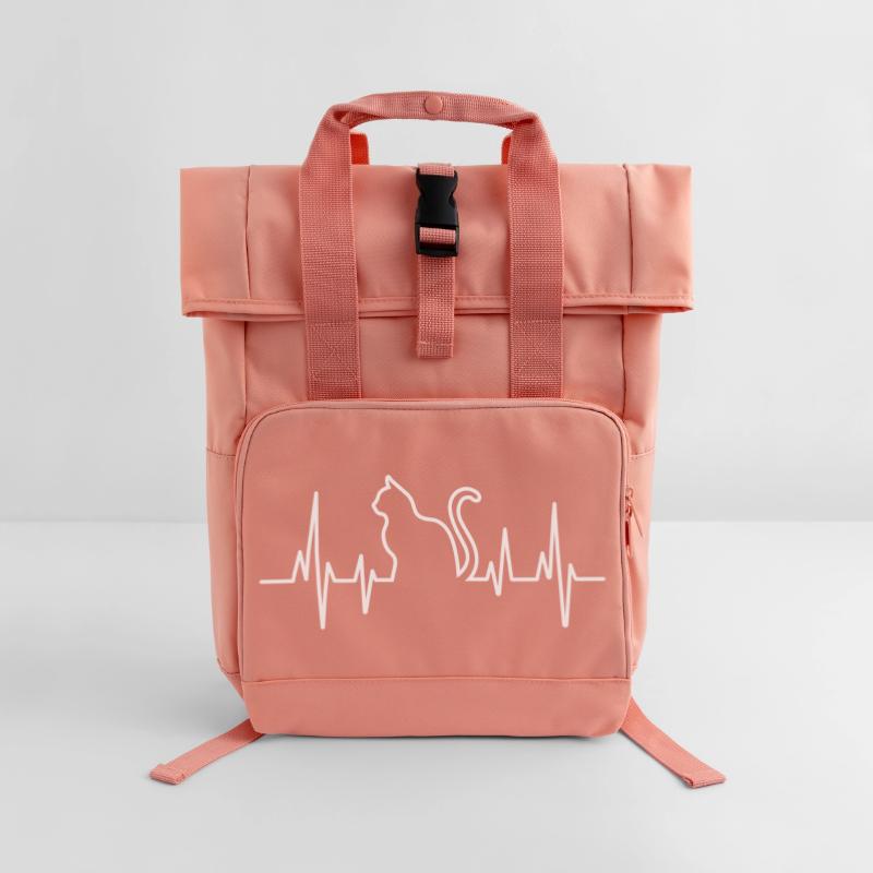 Conception de pull en forme de cœur de chat Sac à dos Roll Top à deux anses