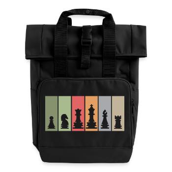 Chess pieces retro chess player club team logo - Roll Top Backpack with Two Handles - black - Front
