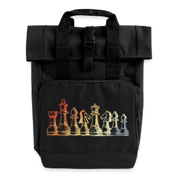 Vintage Schachfiguren Skizze - Rolltop Rucksack mit zwei Griffen - Schwarz - Vorne