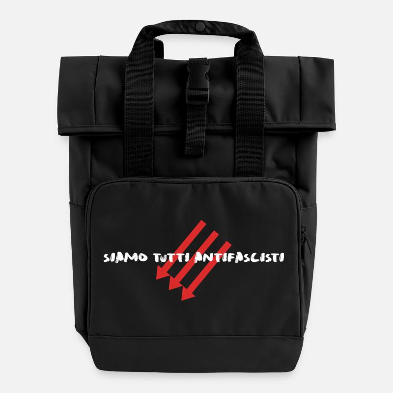 Siamo Tutti Antifascisti | Political statement - Roll Top Backpack with Two Handles - black