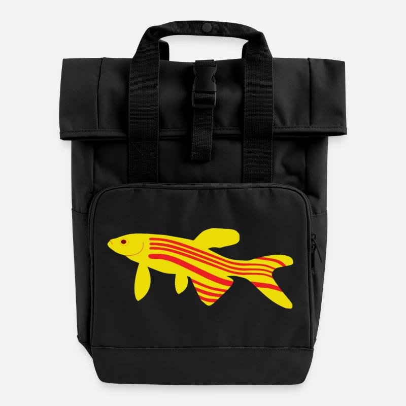 Danio rerio Zebrafish red and yellow - Roll Top Backpack with Two Handles - black
