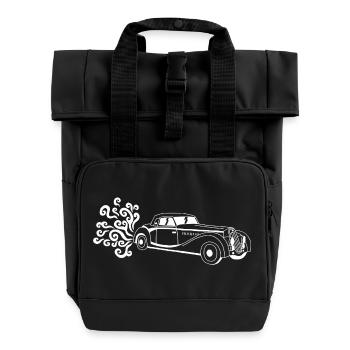Weißer Oldtimer - Rolltop Rucksack mit zwei Griffen - Schwarz - Vorne
