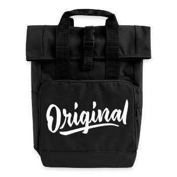 Originales, einzigartiges Design, exklusive, trendige Kreation - Rolltop Rucksack mit zwei Griffen - Schwarz - Vorne