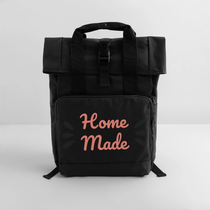 Home Made Script Minimalist Cooking Kitchen Roll Top Backpack with Two Handles