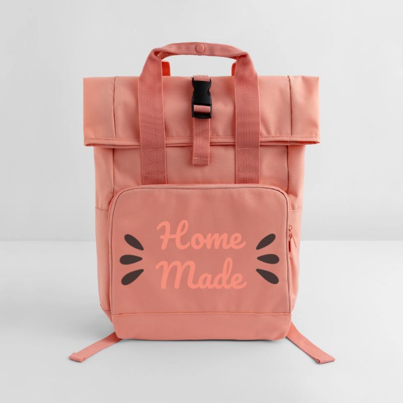 Home Made Script Minimalist Cooking Kitchen Roll Top Backpack with Two Handles