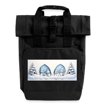 Petit bonhomme de neige avec sapins de noël - Sac à dos Roll Top à deux anses - noir - Devant