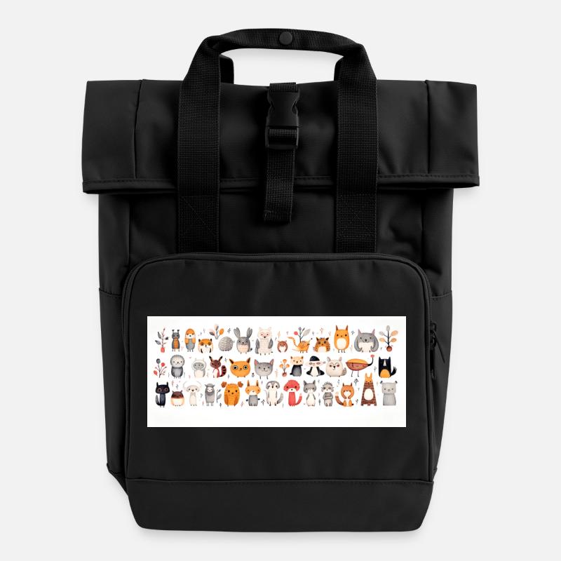 Niedliche Tierchen - Rolltop Rucksack mit zwei Griffen - Schwarz