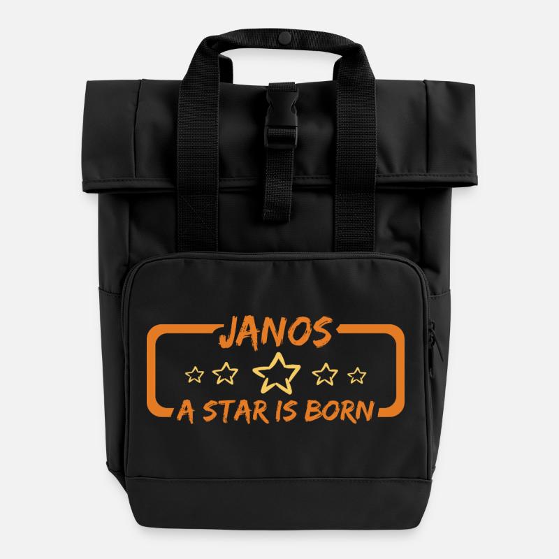 Janos Janos - Roll Top Backpack with Two Handles - black