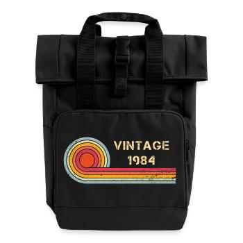 Vintage 1984 birthday retro design - Roll Top Backpack with Two Handles - black - Front