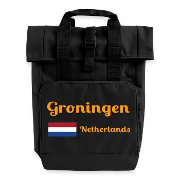 Groningen Niederlande - Stilvolle Drucke - Rolltop Rucksack mit zwei Griffen - Schwarz - Vorne