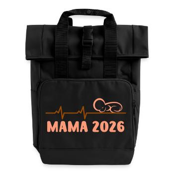 Werdende Mutter MAMA 2026 Baby Kommt Lustiges - Rolltop Rucksack mit zwei Griffen - Schwarz - Vorne