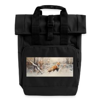 Fox Landscape Snow - Roll Top Backpack with Two Handles - black - Front