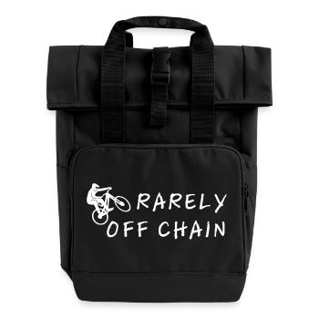 Rarely off chain – cyclist slogan motif - Roll Top Backpack with Two Handles - black - Front
