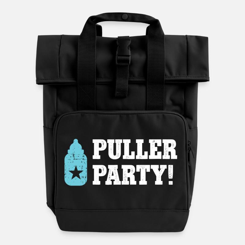 Puller Party Baby Beer Baby Peeing Baby Shower Dad - Roll Top Backpack with Two Handles - black