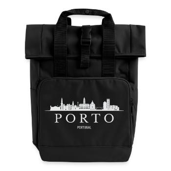 Porto Skyline, Porto Portugal - Roll Top Backpack with Two Handles - black - Front