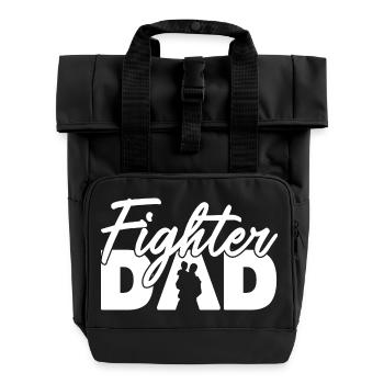 Fighter Dad White Silhouette Bold Slogan Art - Roll Top Backpack with Two Handles - black - Front