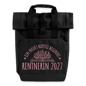 Rente Abschied 2027 Kollegin Neues Kapitel - Rolltop Rucksack mit zwei Griffen - Schwarz - Vorne