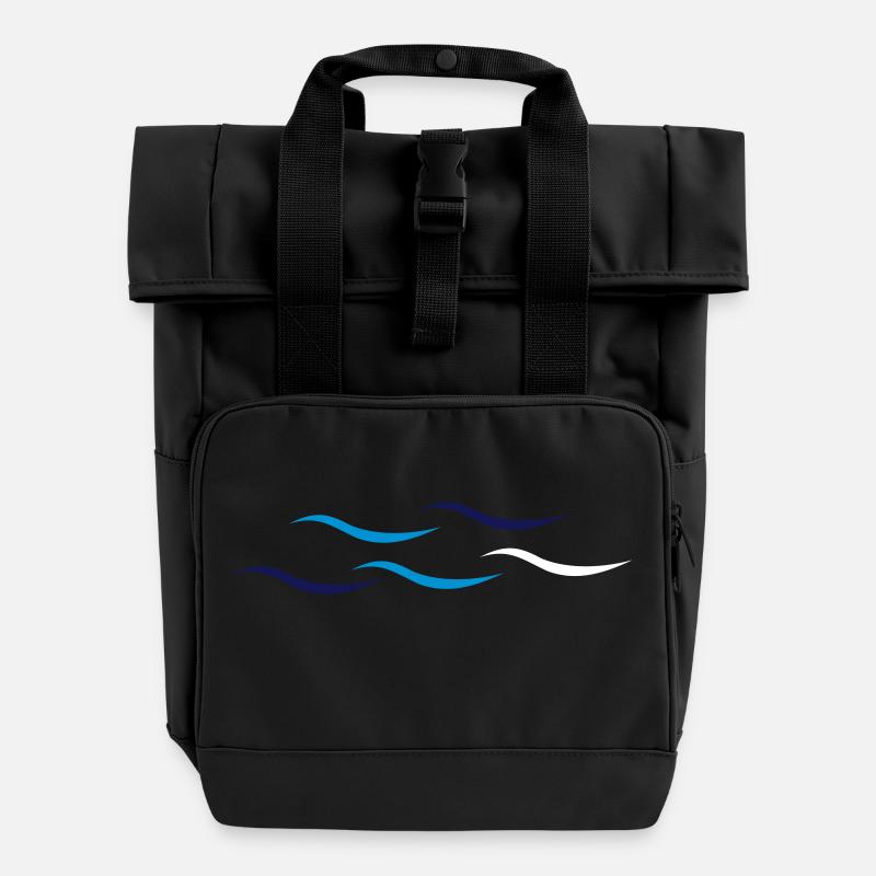 Waves - Roll Top Backpack with Two Handles - black