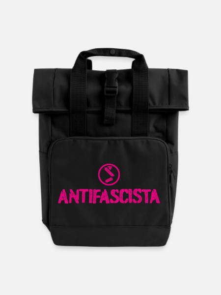 Antifaschistisch - Rolltop Rucksack mit zwei Griffen - Schwarz