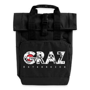 Graz City Grunge Logo Österreich - Rolltop Rucksack mit zwei Griffen - Schwarz - Vorne
