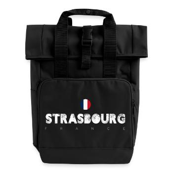 Strasbourg Distressed Flag Typography - Roll Top Backpack with Two Handles - black - Front