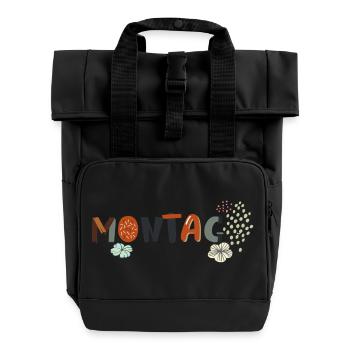 Monday Weekday with Blossoms - Roll Top Backpack with Two Handles - black - Front