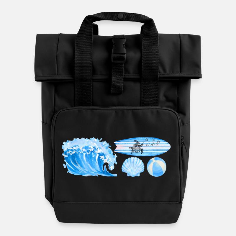 Ocean Vibe - Roll Top Backpack with Two Handles - black