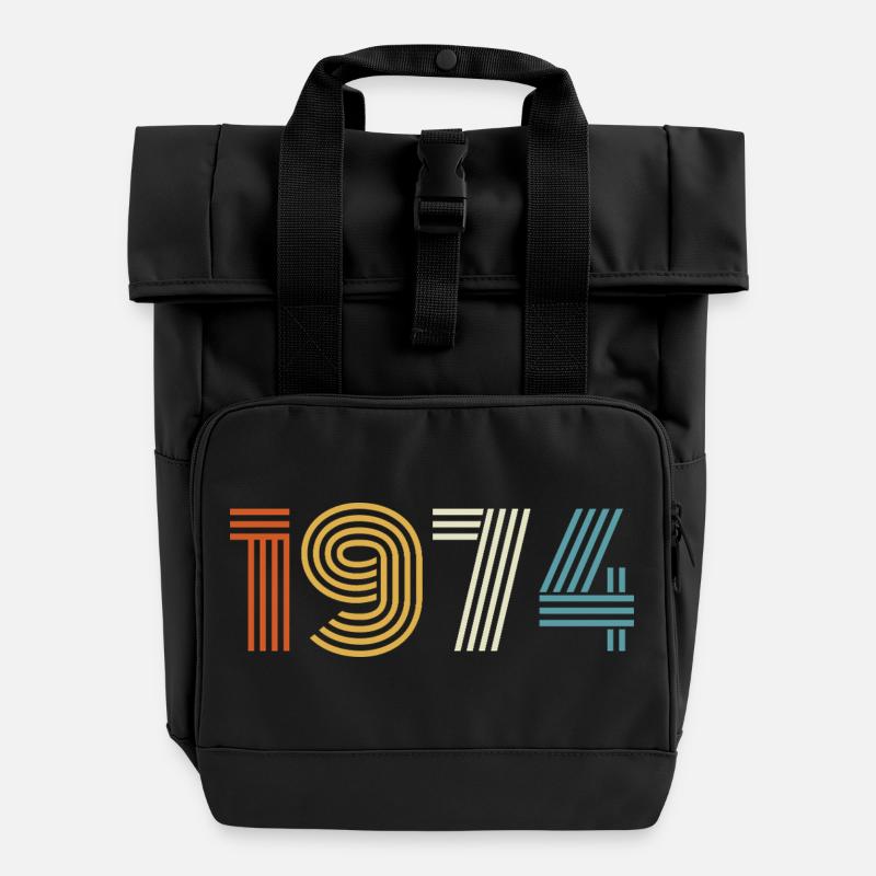 1974 Gift 1974 Vintage 1974 - Roll Top Backpack with Two Handles - black