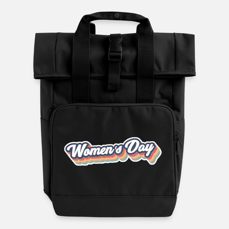 Graphique Rainbow Retro de la Journée des Femmes - Sac à dos Roll Top à deux anses - noir
