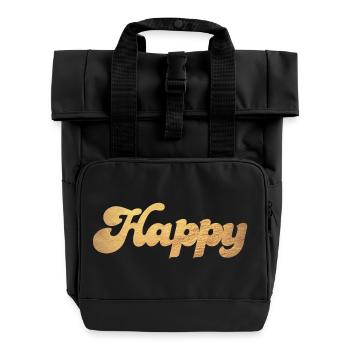 Happy Gold Squiggles Cursive Citations de bonheur - Sac à dos Roll Top à deux anses - noir - Devant