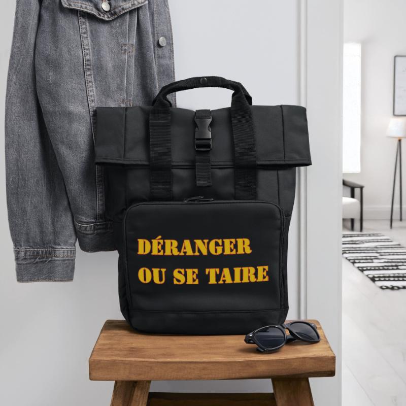 STÖREN ODER SCHWEIGEN. Rolltop Rucksack mit zwei Griffen