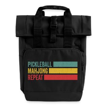 Pickleball Mahjong Repeat Retro Streifen - Rolltop Rucksack mit zwei Griffen - Schwarz - Vorne