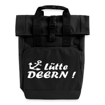 Lütte Deern - plattdeutsch norddeutsch Anker - Rolltop Rucksack mit zwei Griffen - Schwarz - Vorne